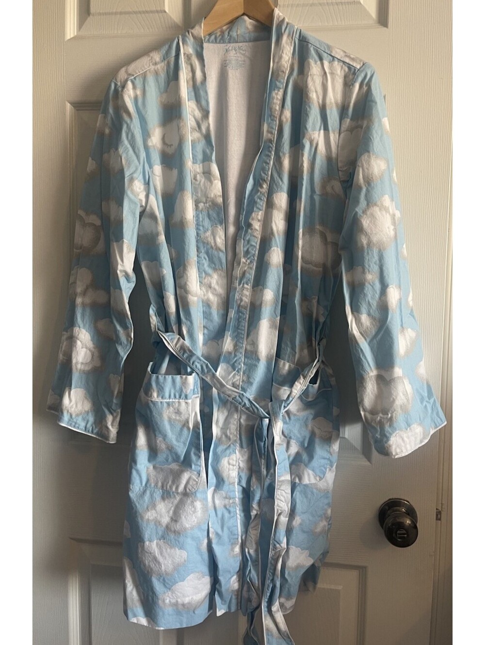 VTG Nick and Nora Long Sleeve Robe M 100% Cotton Lined Pockets Belt Knee Length
